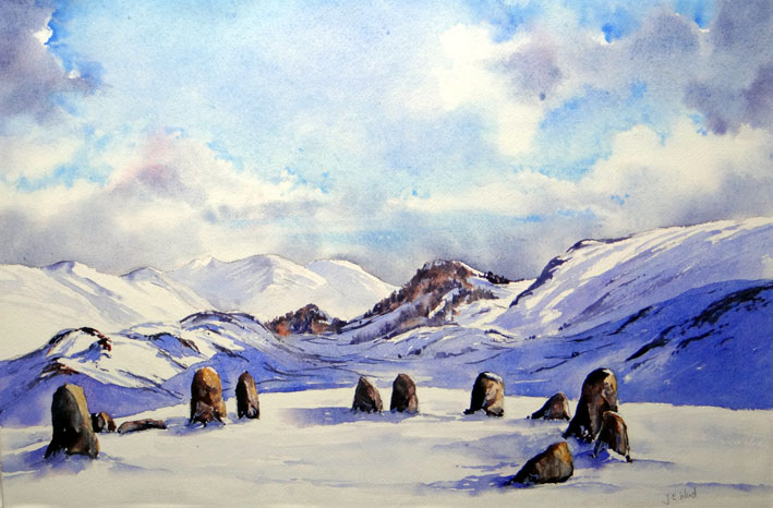 Castlerigg Stone Circle painted in watercolours
