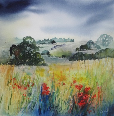 Jane Ward Flower Meadows Ullswater size 17.5 x17.5 inches Watercolour price £350.00